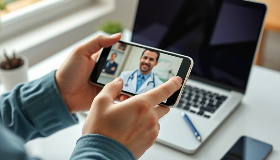 Amwell video call with doctor, modern bright desk setting.