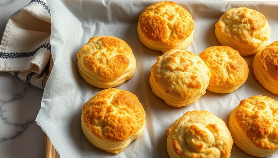 Golden, fluffy dairy-free drop biscuits on a baking sheet