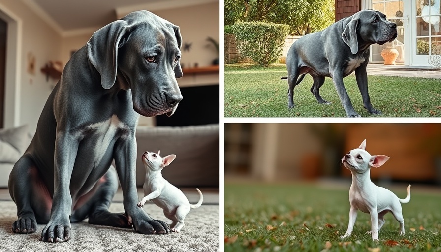 Great Dane and Chihuahua playdate, showcasing size contrast.