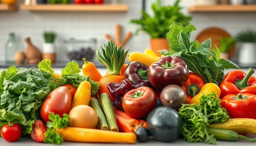 Vibrant fruits and vegetables on kitchen counter promoting natural ways to control appetite and obesity.