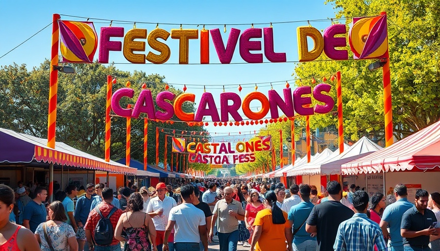 Festival de Cascarones San Antonio entrance with colorful banner and crowd.