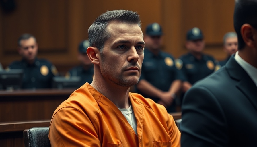 Solemn Ohio courtroom scene with man in orange, lawyer beside him.