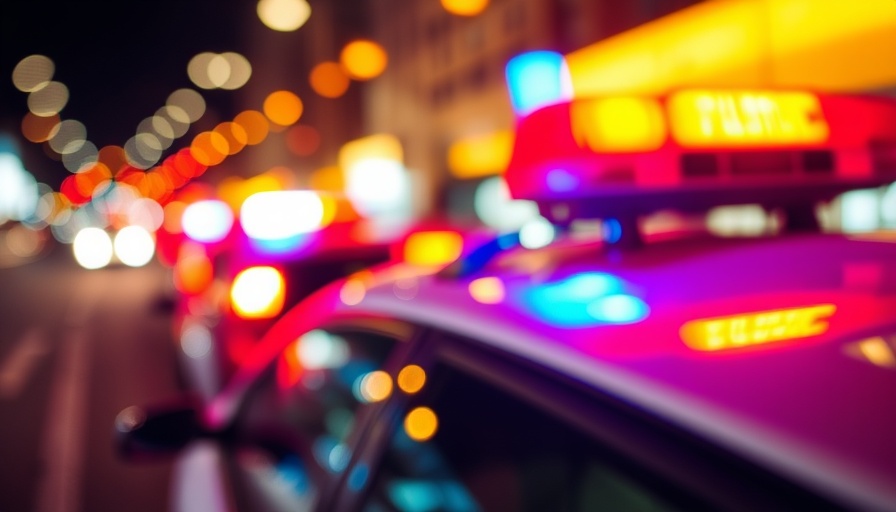 Police car lights abstract view, Cincinnati police shooting scene.
