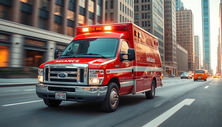Modern ambulance speeding through Austin city street.