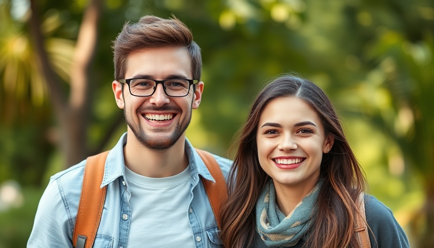 Casual outdoor portrait of smiling man and woman