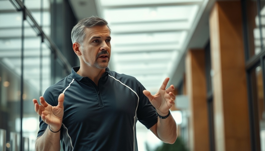 Mature man gesturing in sports attire indoors, El Jefe Spurs Brand and San Antonio Economy.