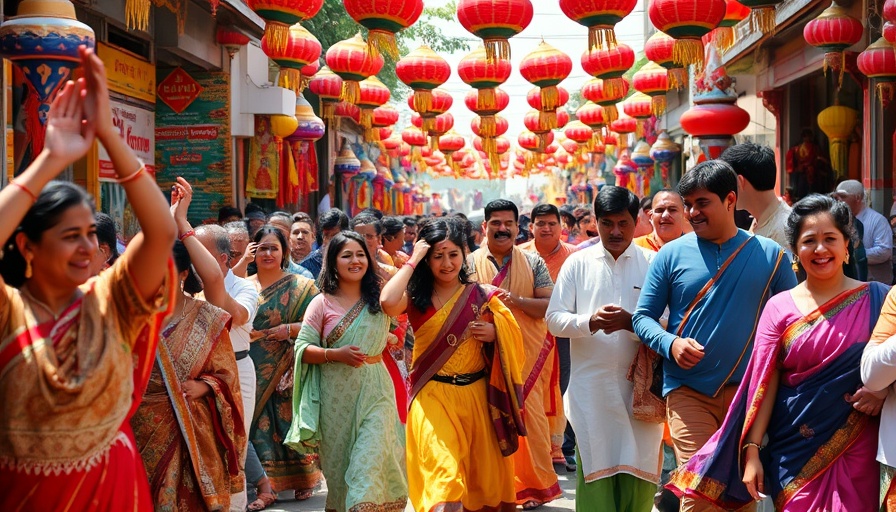 Celebration of Cultures: vibrant festival scene with diverse people in traditional attire.