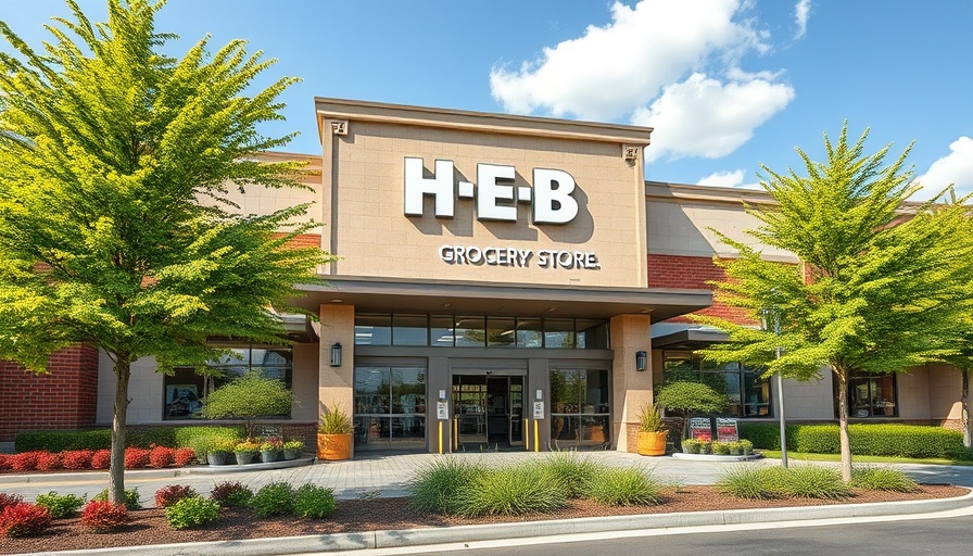 H-E-B grocery store in Flower Mound, welcoming entrance and landscaping.