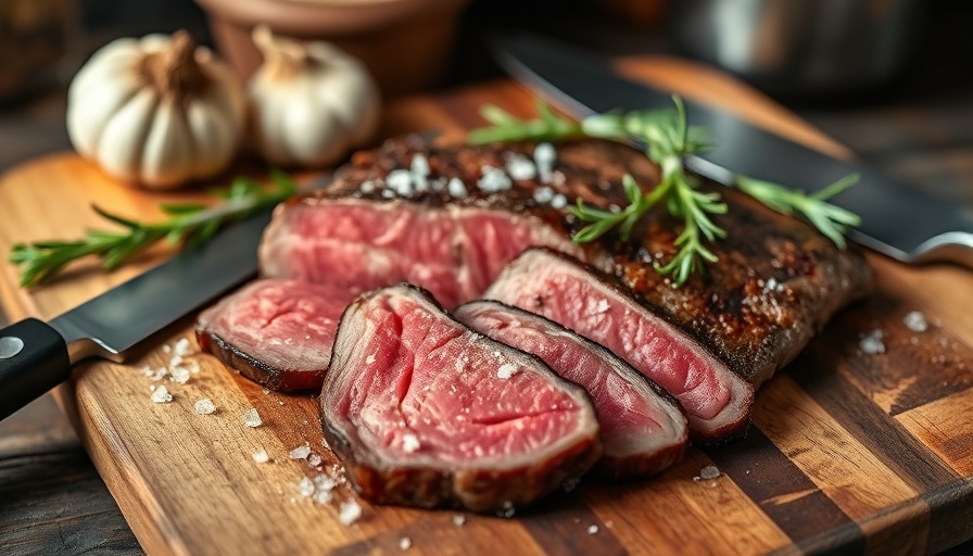 Houston dining, gourmet sliced steak with rosemary and knife