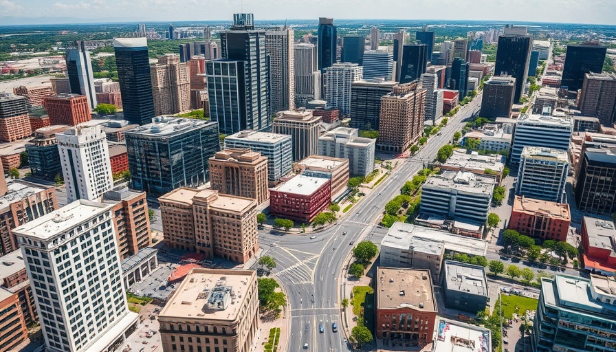 Urban Texas cityscape illustrating zoning power in Texas, sunny day.