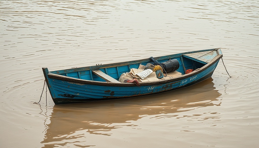 Capsized blue boat in shallow waters near San Diego.