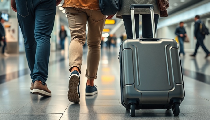 Travelers' legs with luggage at airport, illustrating Real ID enforcement airport delays.