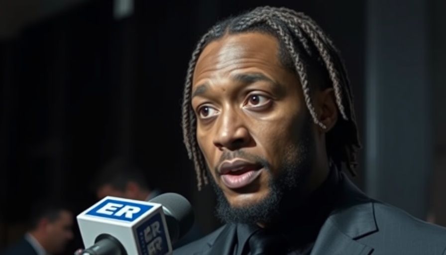 Man giving interview on NFL news with microphone in close-up.