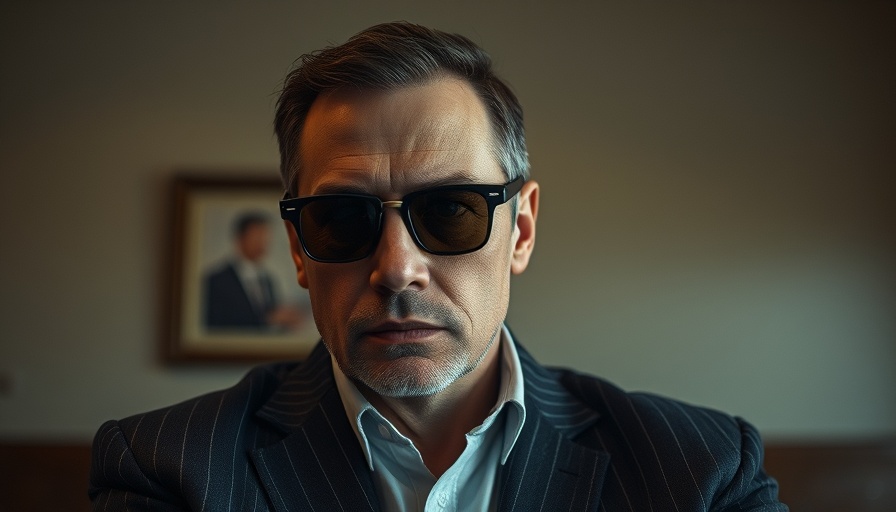 Serious man in sunglasses at indoor event