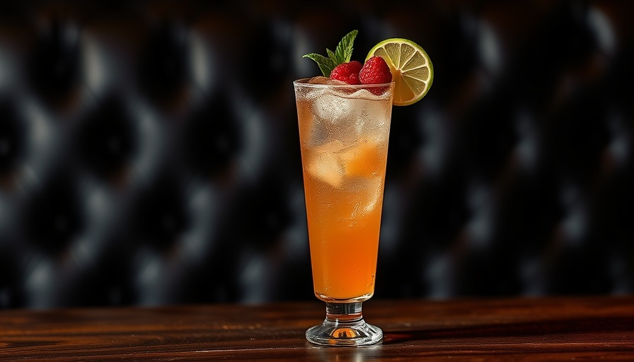 Floradora cocktail garnished with lime and raspberry in Houston.