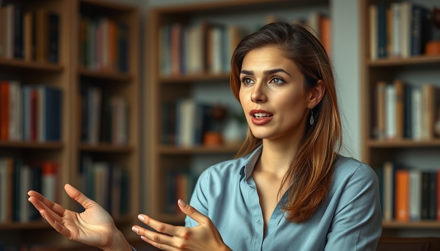 Confident woman discussing border security in the U.S. indoors.