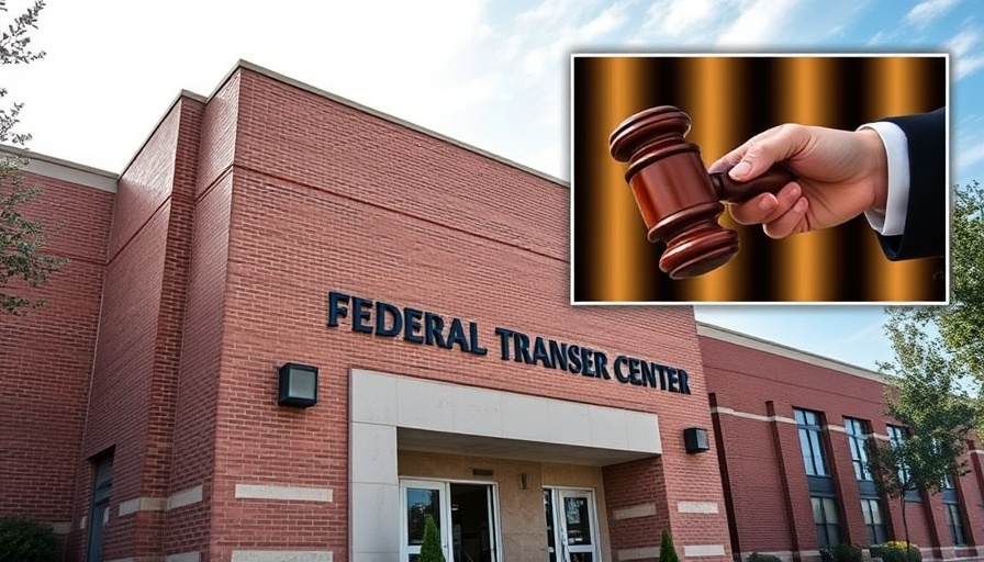 Federal inmate murder case death penalty context with Federal Transfer Center and gavel.