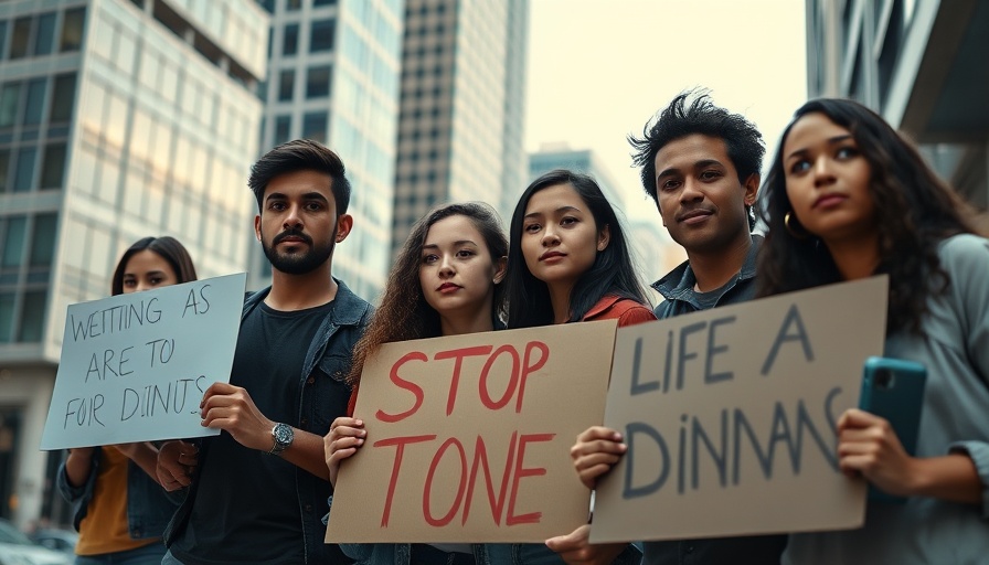 Protesters holding signs on civic education outdoors in urban setting.