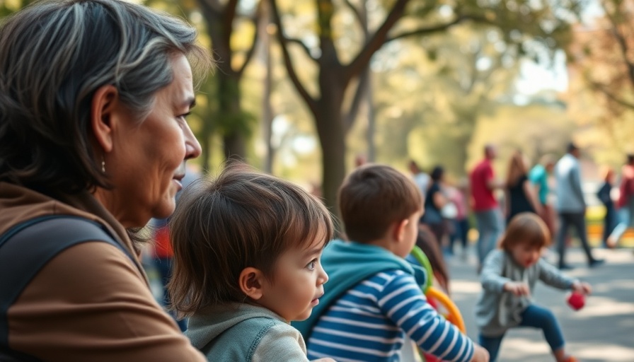 Concerned parent ensuring child safety in public park.