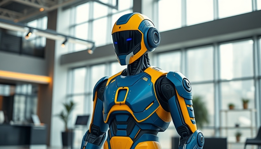 Futuristic robot showcased in a Houston business tech event.