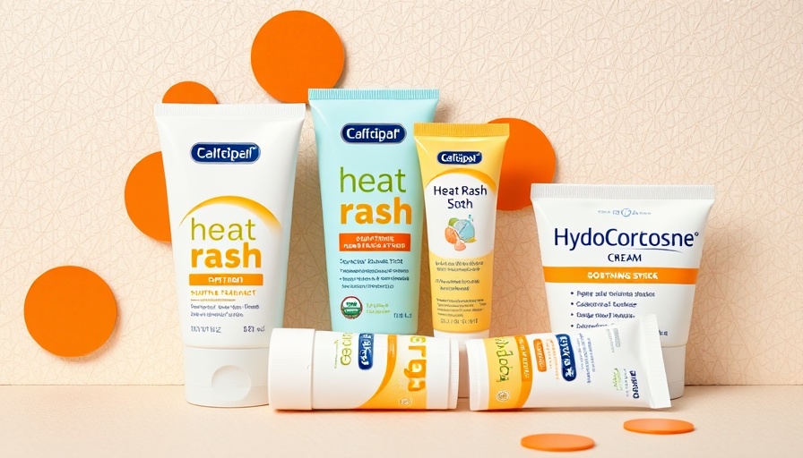 Assorted heat rash treatments displayed on a colorful background
