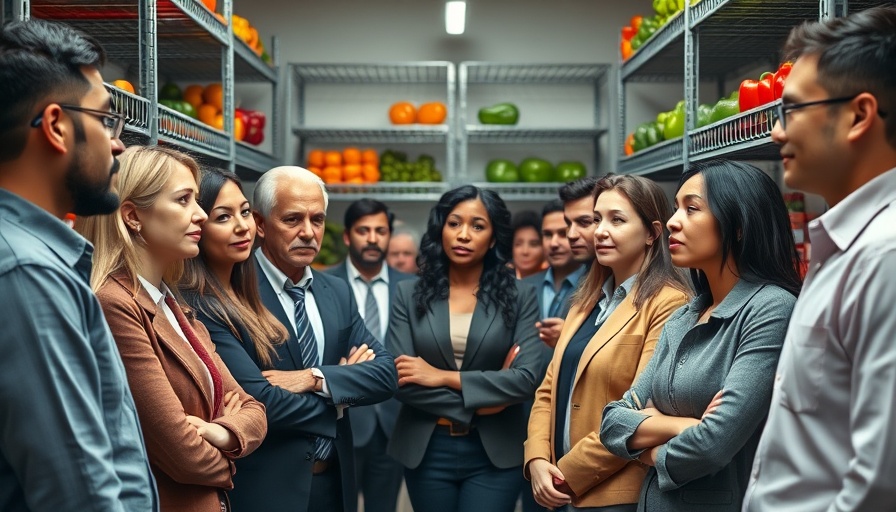 Diverse group discussing public benefits reform in a storage room.