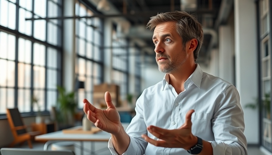 Thoughtful middle-aged man gesturing in a San Antonio office meeting.