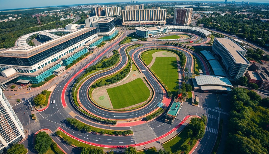Aerial view of the Grand Prix of Arlington racetrack layout.