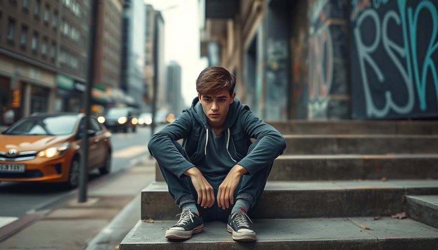 Upset teenager sitting on steps, reflecting youth violence in America.