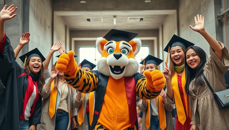 Surprising moments in sports culture: mascot reveal at graduation.