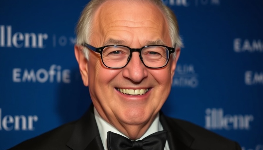 Elderly man in tuxedo smiling at event, Global Health Philanthropy.