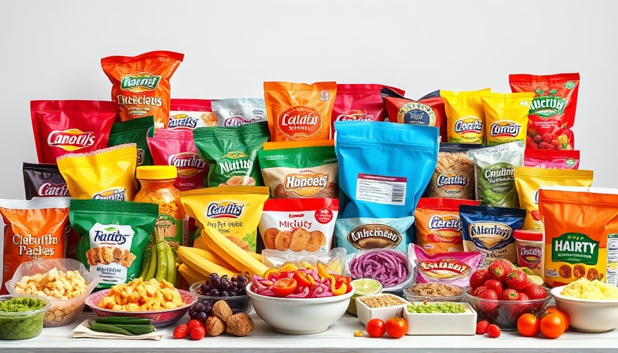 Ultra-processed foods on a table under bright lighting.