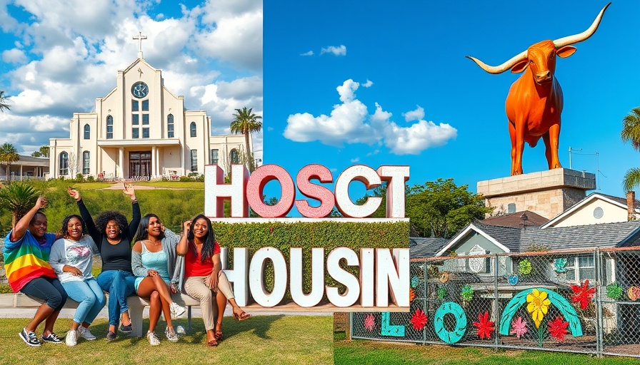 Houston roadside attractions collage with iconic landmarks.
