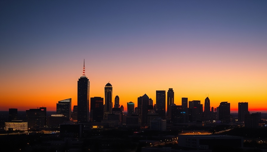 Dallas news: Vibrant Dallas skyline at sunset with evening lights.