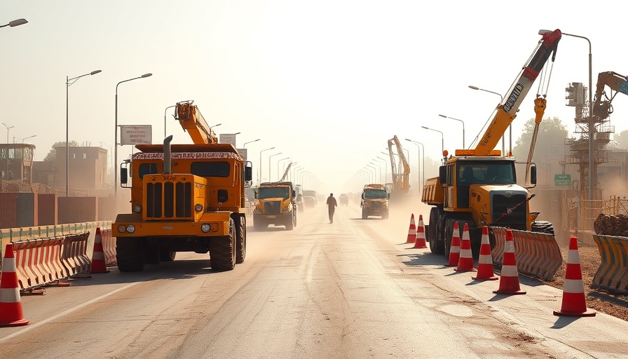 FM 407 Widening Project Argyle road construction scene with machinery.
