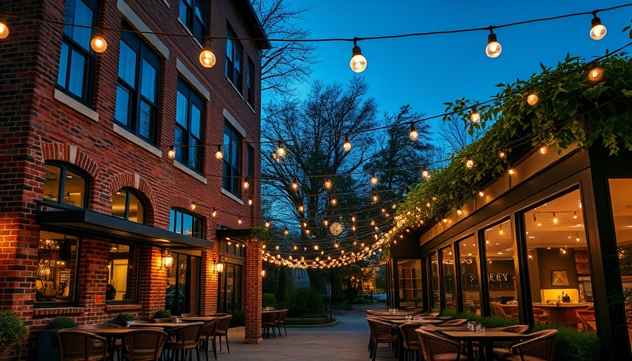 Charming San Antonio dining area with string lights at night.
