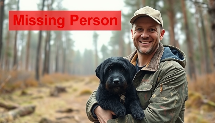 Missing persons San Antonio alert with man in forest.