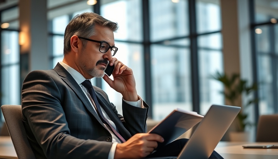 Business professional engaged in call in modern office setting.
