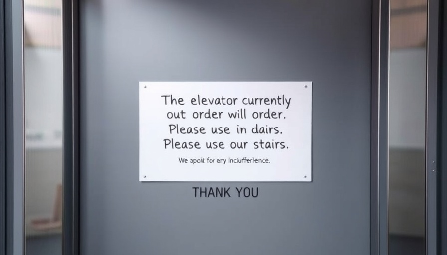 Missouri City elevator note saying elevator is out of order.