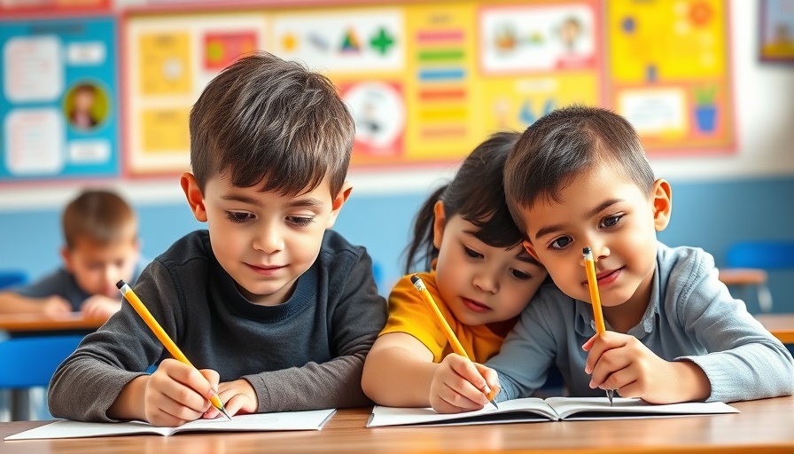 Children writing in a classroom environment.
