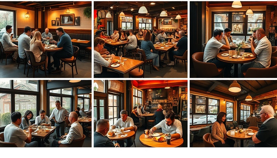 Collage of cheap restaurants in Galveston, TX showing people dining and socializing.