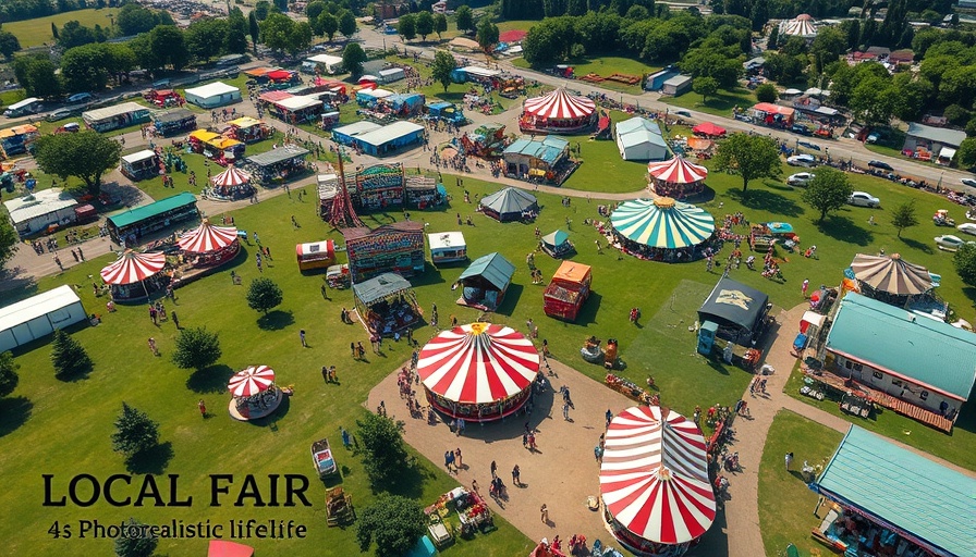 Vibrant aerial view of local fair highlighting community storytelling.