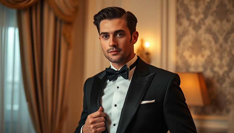 NFL news: Man in tuxedo prepares for event in elegant interior.