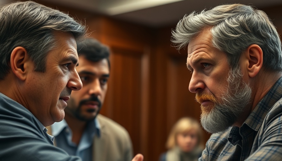 Two men discussing serious FBI investigations in a detailed indoor setting.