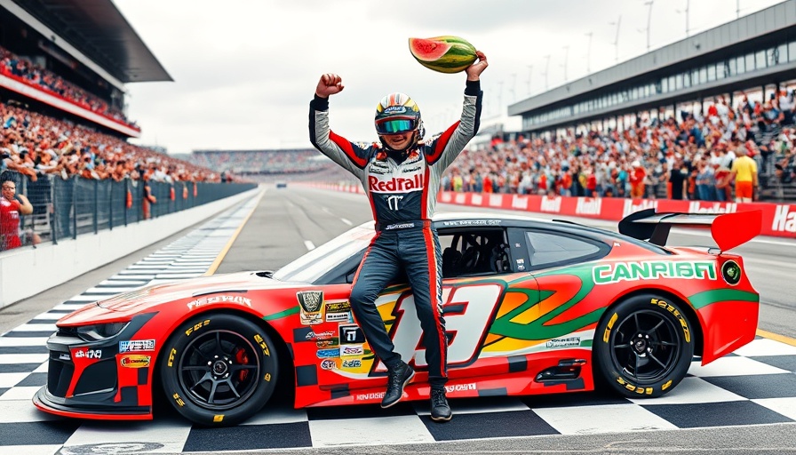 Ross Chastain NASCAR performance celebration on race car with watermelon.