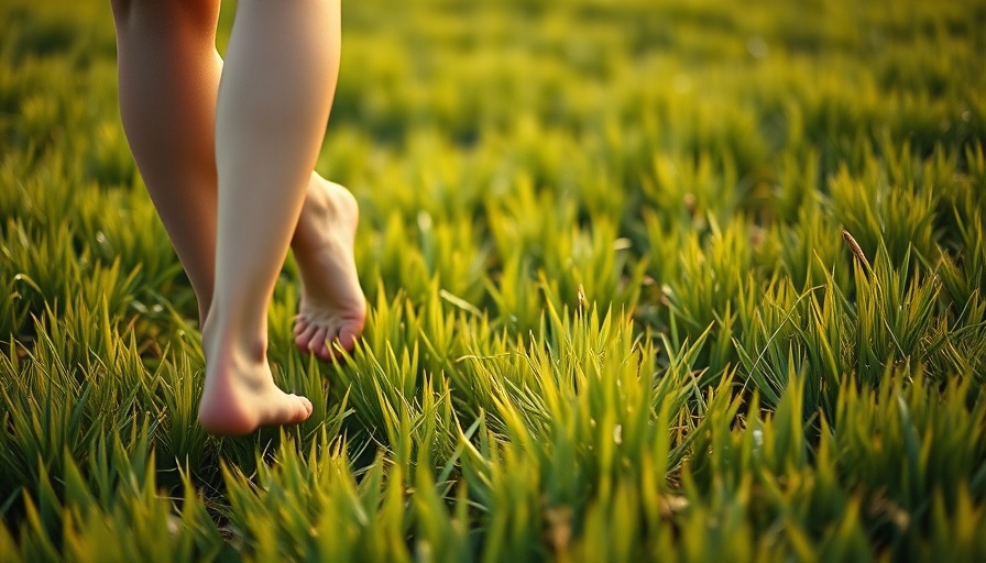 Barefoot walking on grass for health and wellness.