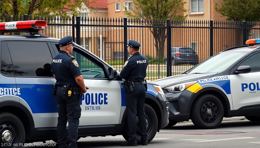 San Antonio police vehicles and officers at an urban scene, daylight.
