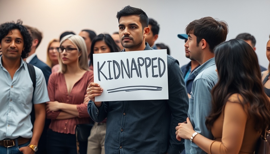 Trump breaking news today image showing people at an event with a 'KIDNAPPED' sign.