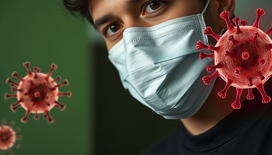 COVID suppression strategy UK: masked person with virus graphic