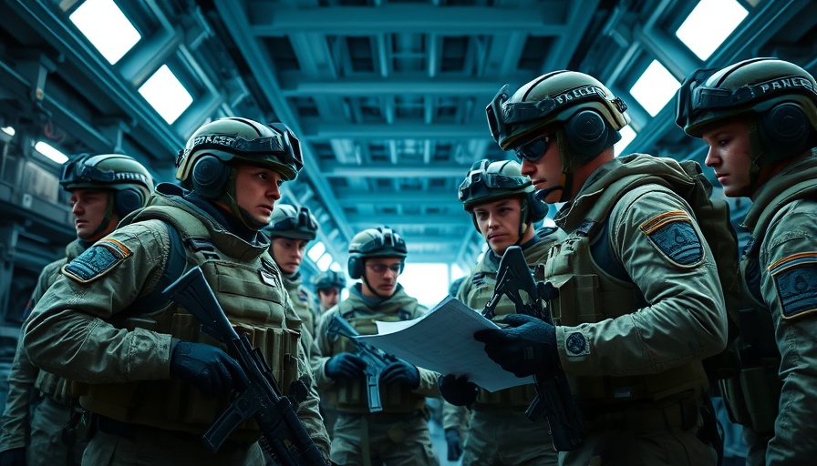 US military base with soldiers planning strategy.